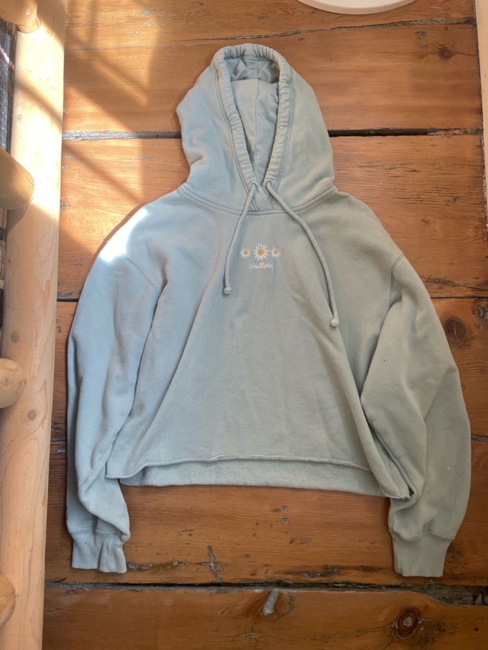 Embroidered Daisy Light Blue Hoodie crop fit